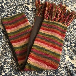 Nepal hand knitted 100% wool scarf lined with fleece, 7”x62”